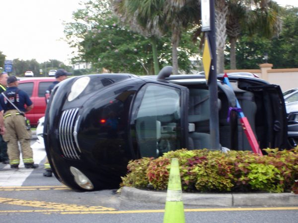 A car wound up on its side in a crash on County Road 466 and Morse Boulevard
