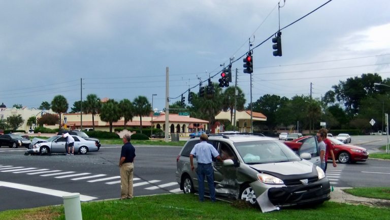 Vehicles collide at busy intersection in The Villages
