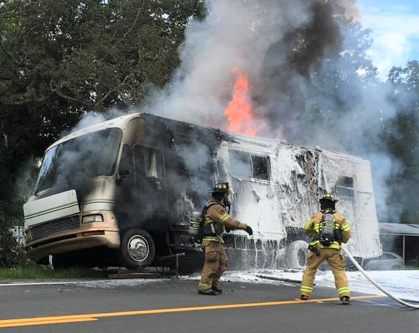 Marion County firefighters battle raging RV blaze in Silver Springs