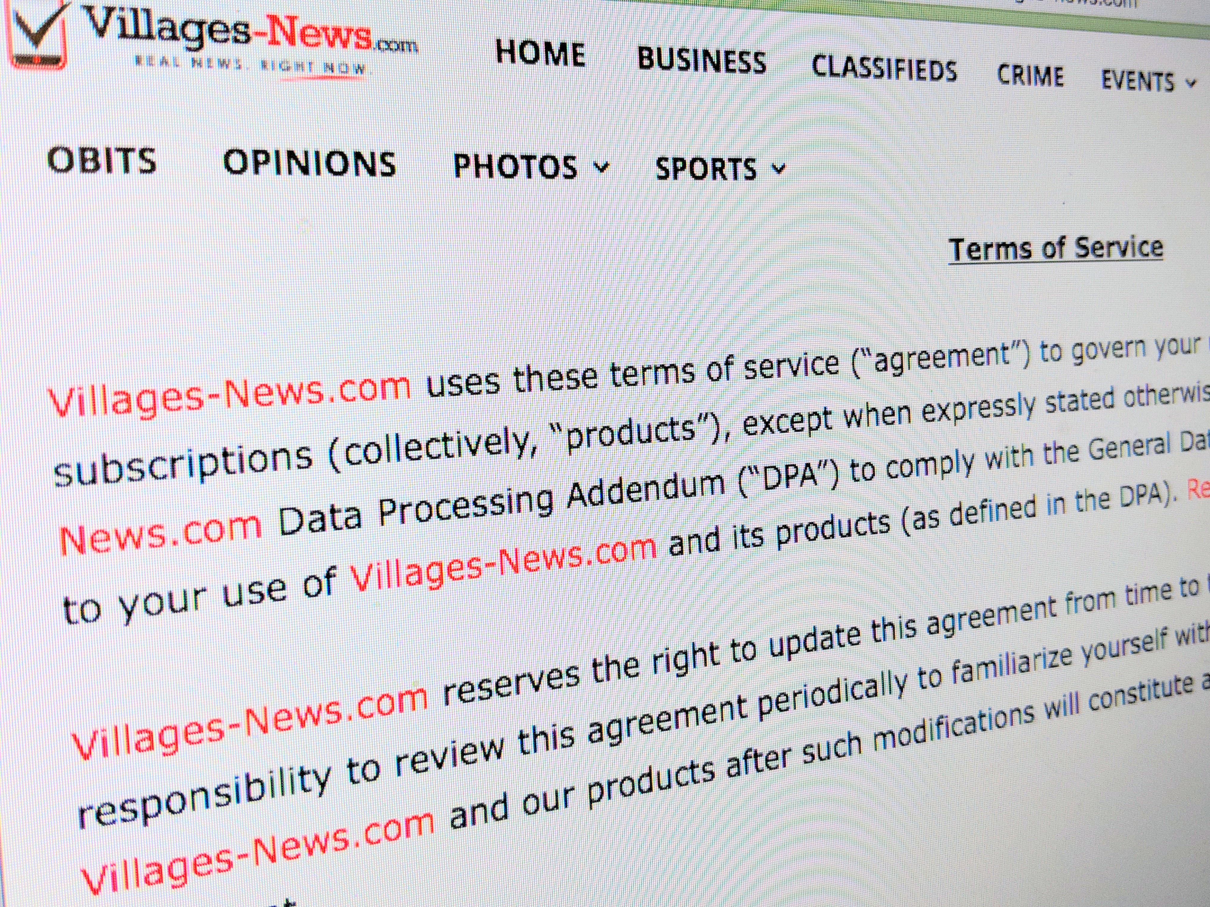 Villages-News.com Terms of Service