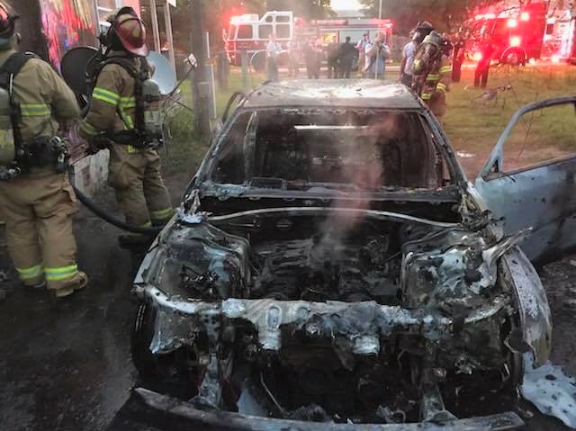 Family and their dog escape injury when car fire damages mobile home