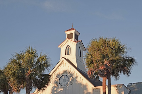A steeple in Brownwood Paddock Square in The Villages