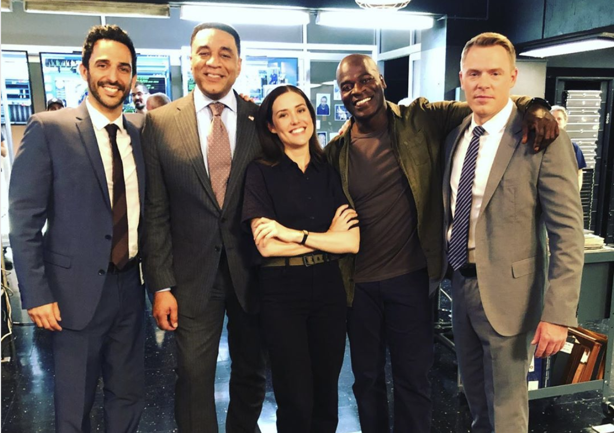 Megan Boone on the set of Blacklist