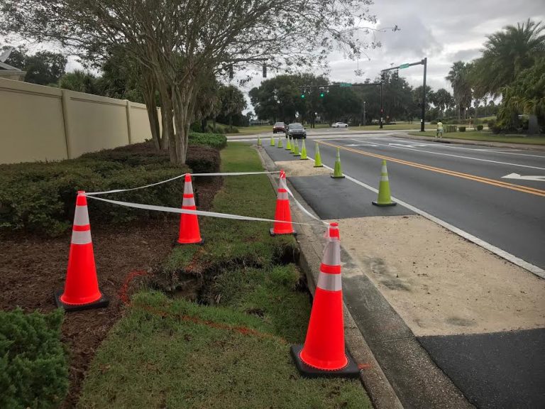 Joint failure with stormwater pipe prompts golf cart detour along Canal Street