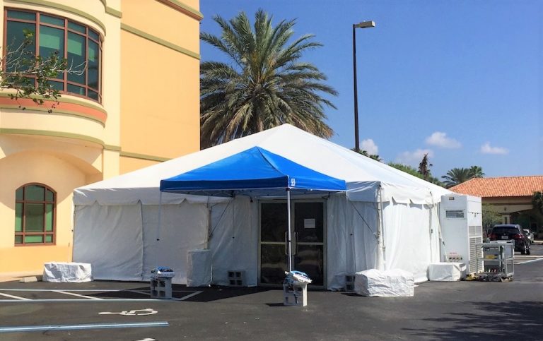 Triage tent erected at Villages hospital to separate patients with respiratory issues