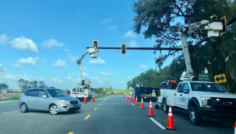 Traffic signal installed on County Road 466 to accommodate massive apartment complex