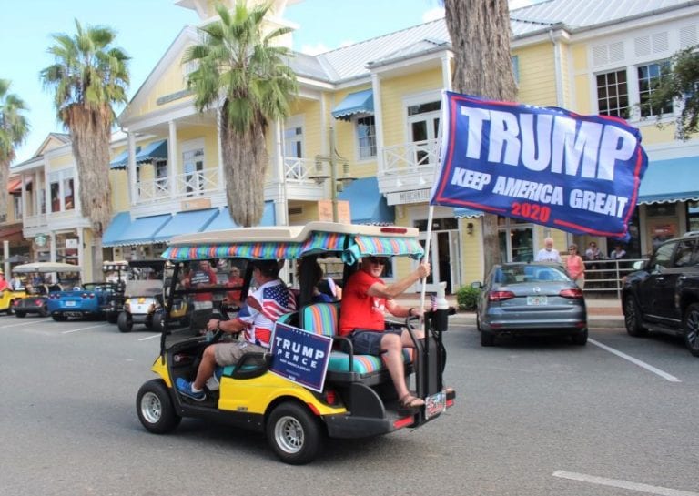 Villagers for Trump golf cart rally in support of truck convoy