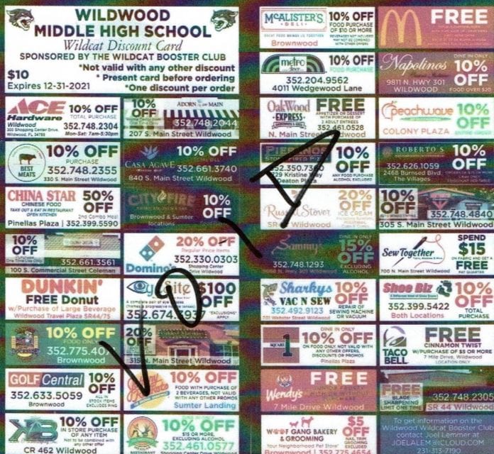 Wildwood Wildcat Boosters selling discount cards Saturday