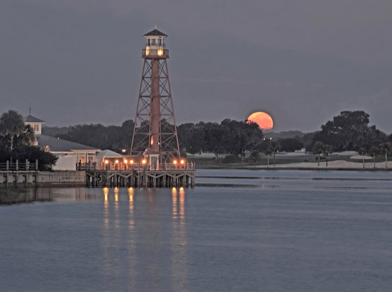 Full Moon Setting Over Lake Sumter From Morse Bridge