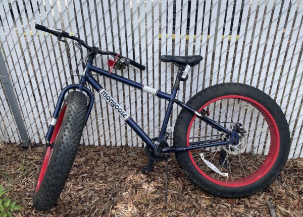 A suspect in a break in at a hospice agency in The Villages was found with this beach style bicycle. Police are looking for its owner.