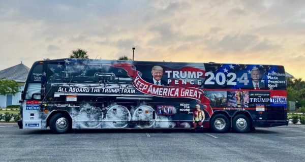 The Trump Train bus was parked Sunday at Colony Cottage Recreation Center