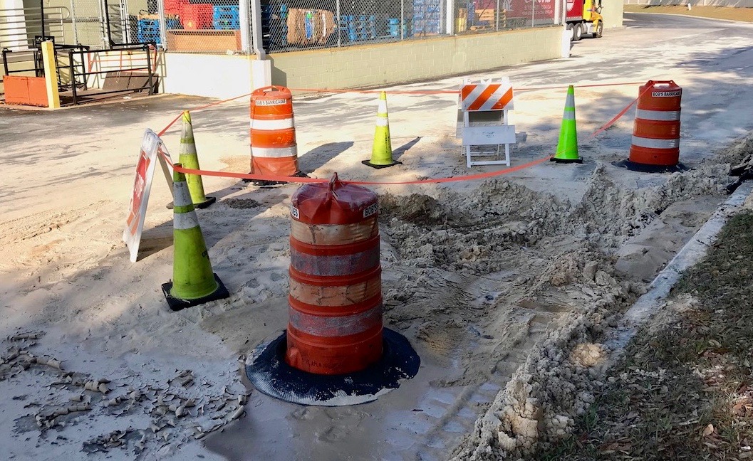 The water main broke behind Publix at Colony Plaza