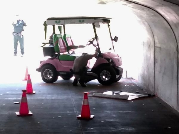 This golf cart crashed into a tunnel wall near Lake Miona Boulevard