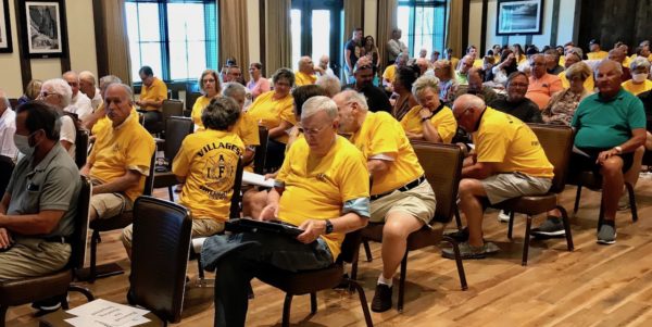 Many in the audience were wearing yellow T shirts in support of The Villages Professional Firefighters Many in the audience were wearing yellow T shirts in support of The Villages Professional Firefighters