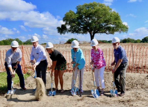Members of the Amenity Authority Committe along with District Manager Richard Baier second from left broke ground Wednesday for new First Responders Recreation Center