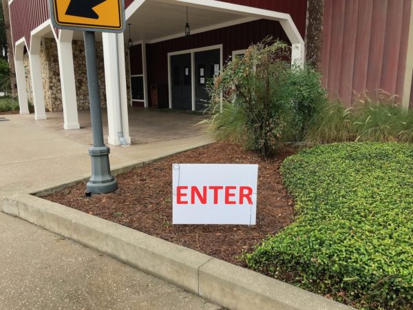 A sign points to the entrance of the new monoclonal antibody facility at the Barnstorm Theater A sign points to the entrance of the new monoclonal antibody facility at the Barnstorm Theater