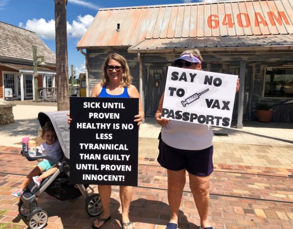 People of all ages joined in the Villagers for Trump mandatory vaccine protest Wednesday at Lake Sumter Landing