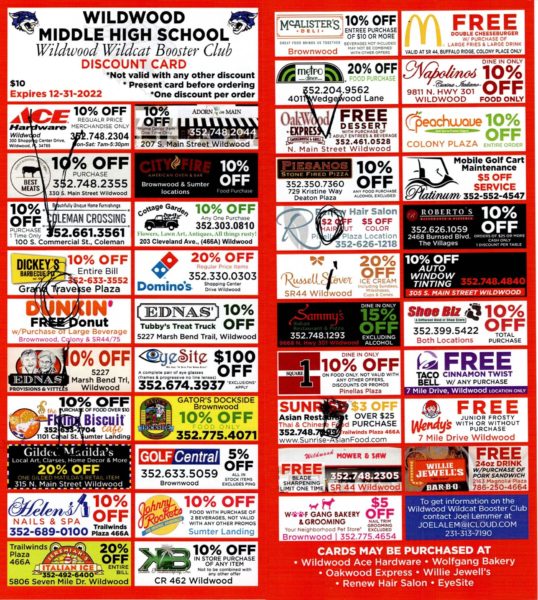 The Wildwood Wildcats Booster Club Discount Card