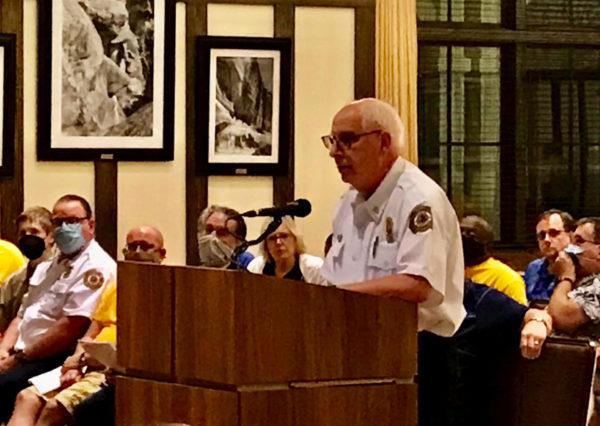 Chief Edmund Cain speaks Tuesday night at the Sumter County Commission