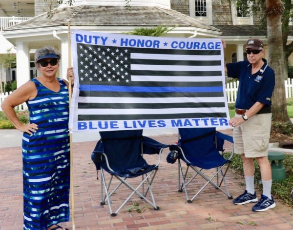 Janet and Gary Belluomini of the Village of Bonita backed the Blue Tuesday afternoon at Lake Sumter Landing. Gary served 31 years in the FBI before retiring to the Villages.