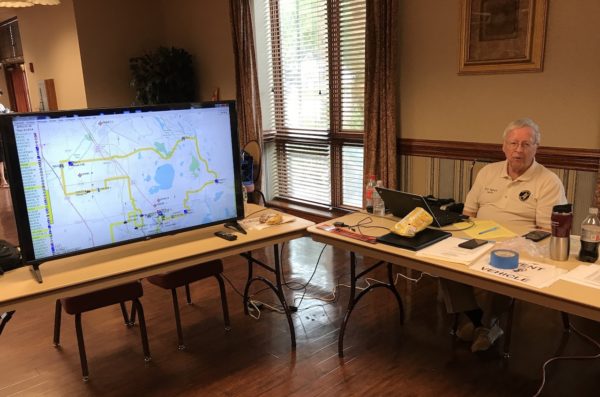 Ed Nance of The Villages Amateur Radio Club keeps track of the riders as 18 radio beacon support vehicles reported on riders positions during the ride Ed Nance of The Villages Amateur Radio Club keeps track of the riders as 18 radio beacon support vehicles reported on riders positions during the ride