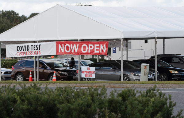 Cars were lined up Monday at the COVID 19 testing site on County Road 466 in The Villages