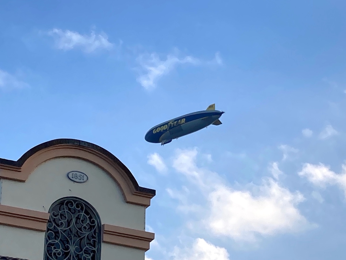 Goodyear Blimp Flying Over Spanish Springs Town Square In The Villages
