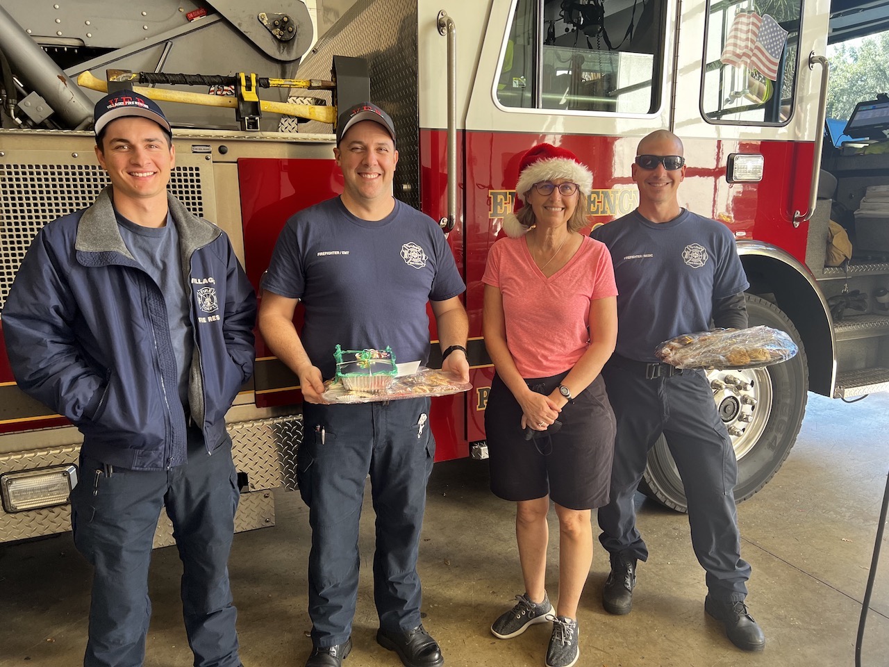 Members of Temple Shalom took goodies on Christmas Day to firefighters in The Villages