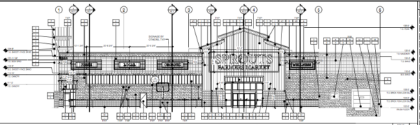 These exterior elevations shows the plan for the Sprouts Farmers Market in The Villages