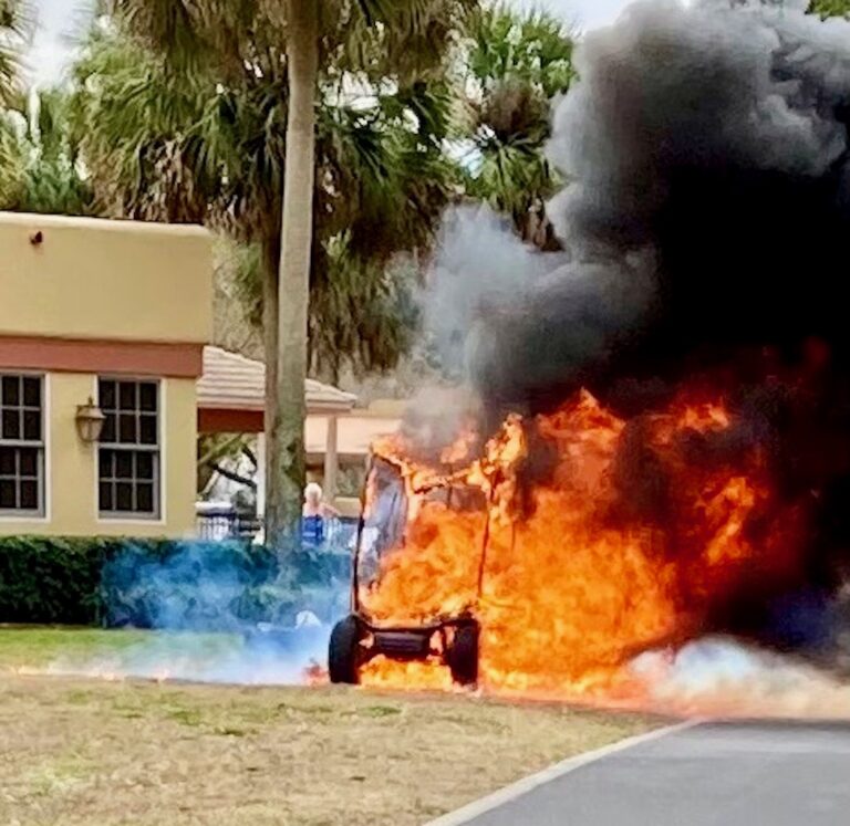 A golf cart was engulfed in flames Tuesday near the Chula Vista Recreation Center