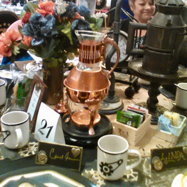 Among the decorated tables included a Victoriian dishware Among the decorated tables included a Victoriian dishware