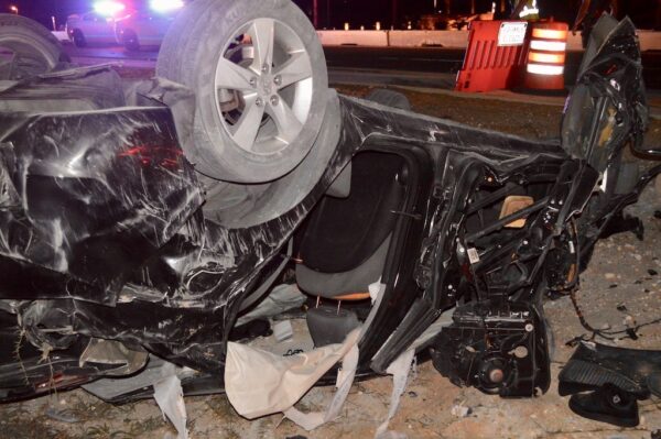 The 2013 Hyundai Elantra overturned in the crash