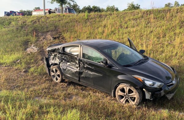 This car was damaged when it collided with a dump truck Thursday morning in Sumter County