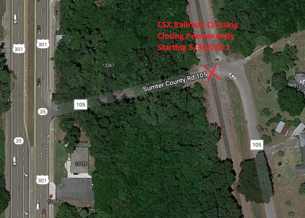 CSX will be closing this railroad crossing at County Road 105