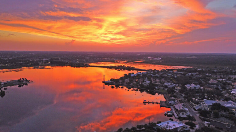 Beautiful Orange Sunset Over Lake Sumter Landing