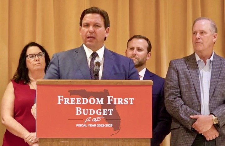 Gov. Ron DeSantis camed to Eisenhower Recreation Ceter to sign the budget