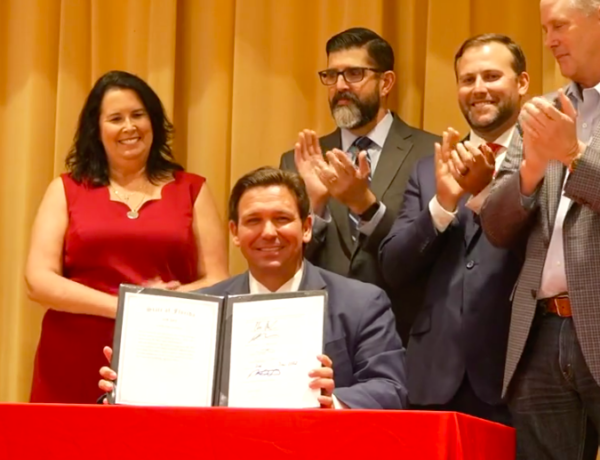 Gov. Ron DeSantis smiles after signing the 22Freedom First Budget22 on Thursday in The Villages