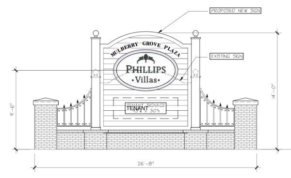 This drawing shows how the Phllips Villas sign will be modified
