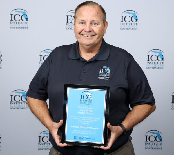 Sumter County Commissioner Craig Estep has received the Advanced County Commissioner Level I ACC I designation from the Institute for County Government