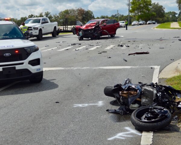 The man riding this motorcycle was airlifted to an Ocala hospital after a crash at Rolling Acres Road and County Road 466