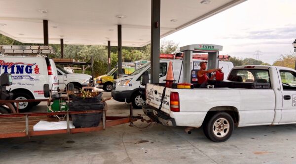 Contractors and service workers were busy filling up their tanks