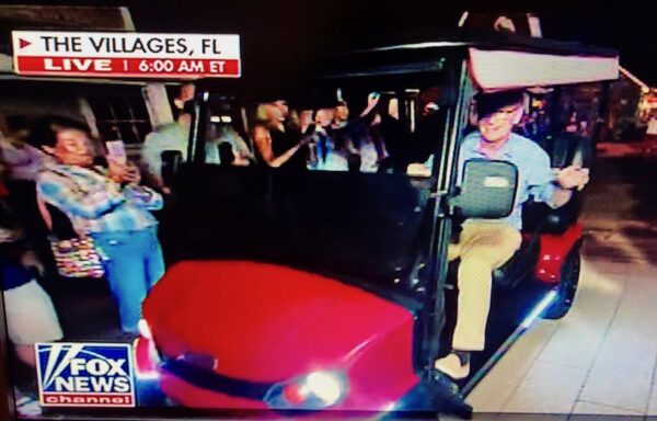 Steve Doocy arrived on a golf cart