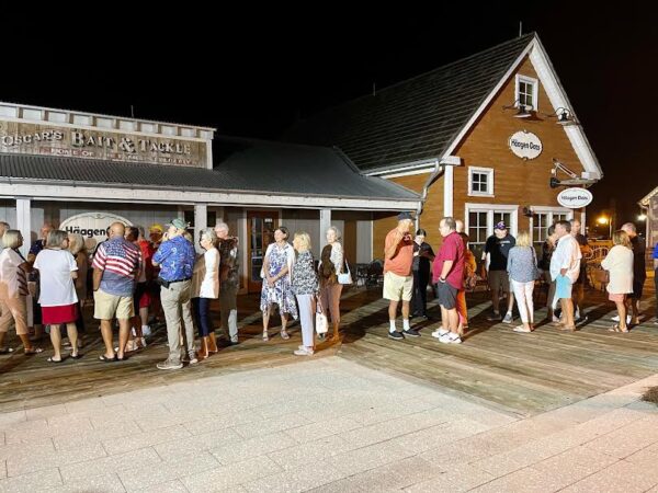 Villagers lined up at 5 a.m. at Lake Sumter Landing to get a chance to be seen on televisoin