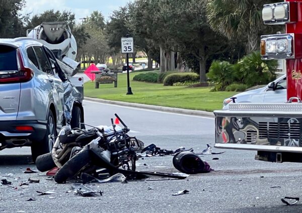 A motorcyclist was airlifted to Ocala Regional Medical Center after a crash Monday in The Villages