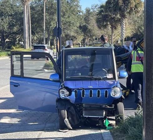The Atomic golf cart crashed into a wall Friday afternoon near Freedom Pointe
