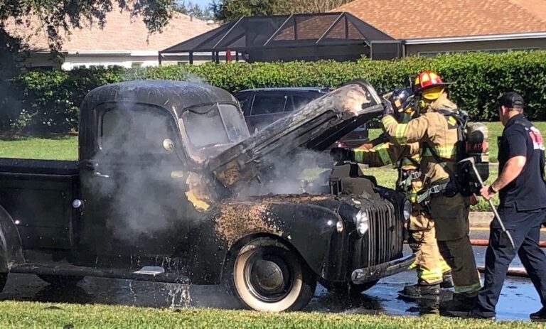 Villager bails out of vintage 1947 Ford pickup moments before it erupts in flames