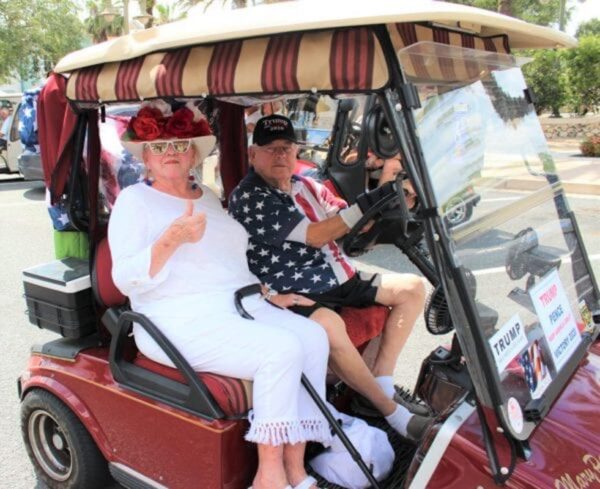 Mary Pat and Bill Jaursch of the Village of Tall Trees showed their support for President Trump in a 2020 gofl cart rally