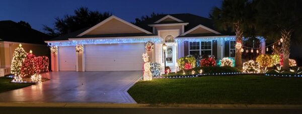 The lights at this home in the Village of Bonnybrook are beautiful at night