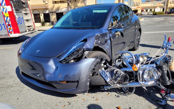 The man riding this motorcycle was injured after colliding with a Tesla on County Road 466