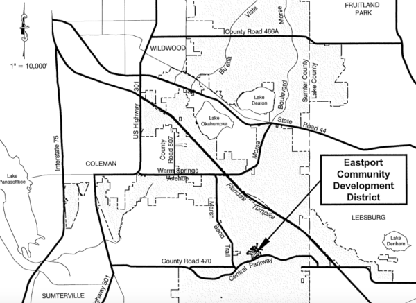 This map shows the location of the Eastport Community Development District